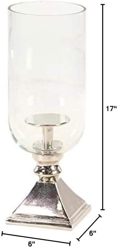 Olivia & May 17" x 6" Hurricane Aluminum/Glass Candle Holder Silver : Tabletop Centerpiece