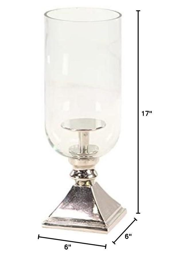 Olivia & May 17" x 6" Hurricane Aluminum/Glass Candle Holder Silver : Tabletop Centerpiece