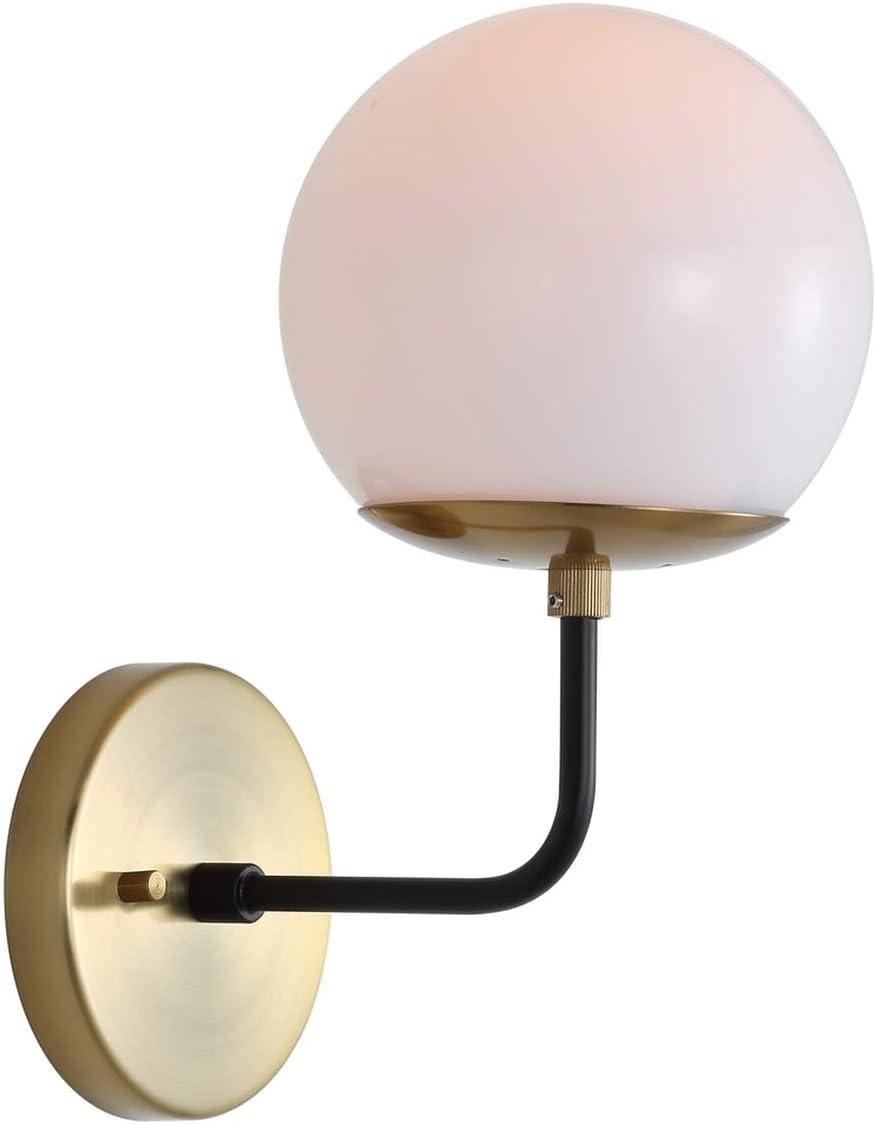 Contemporary 8'' Black and Gold Direct Wired Sconce with White Glass Globe