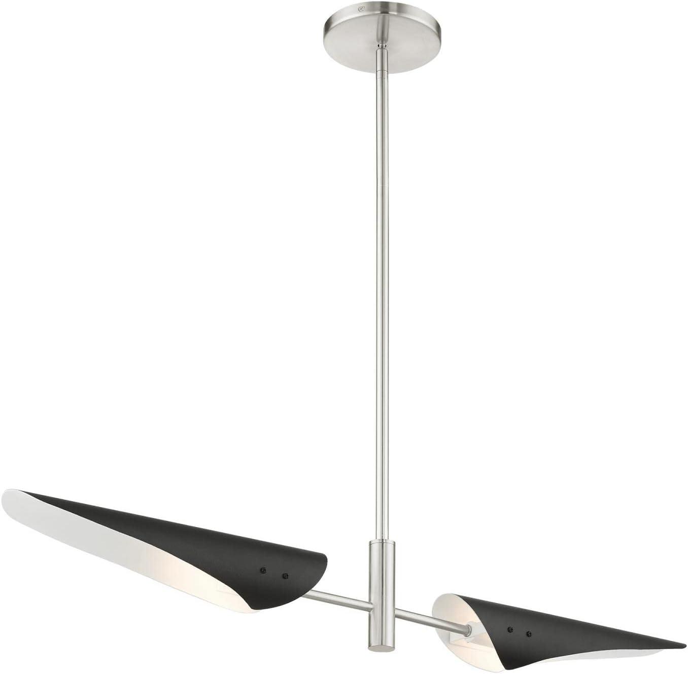 Capistrano Brushed Nickel 2-Light Linear Chandelier with Black Shades