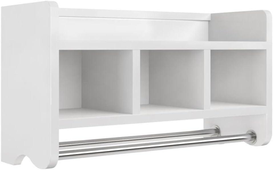 Bath Storage Shelf With Two Towel Rods, 25", White,AZABSS0050