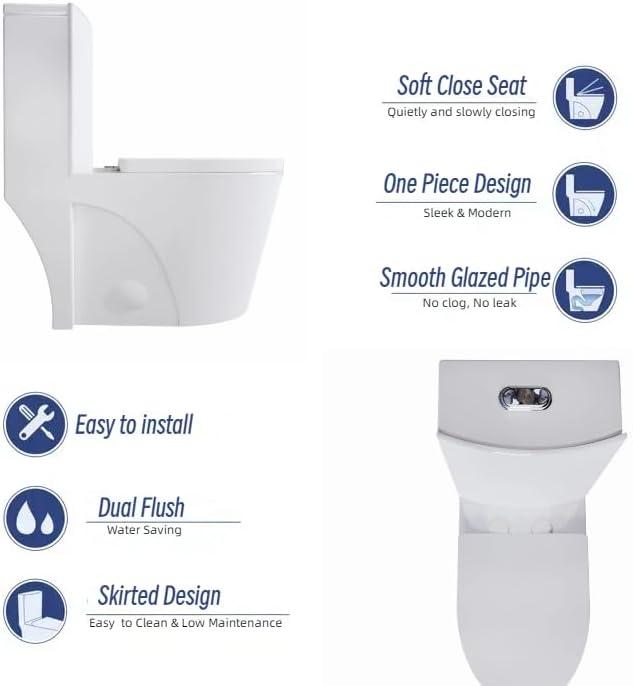 Momei 1.6 GPF Dual-Flush Toilet Modern Elongated One-Piece Toilet (Seat Included)