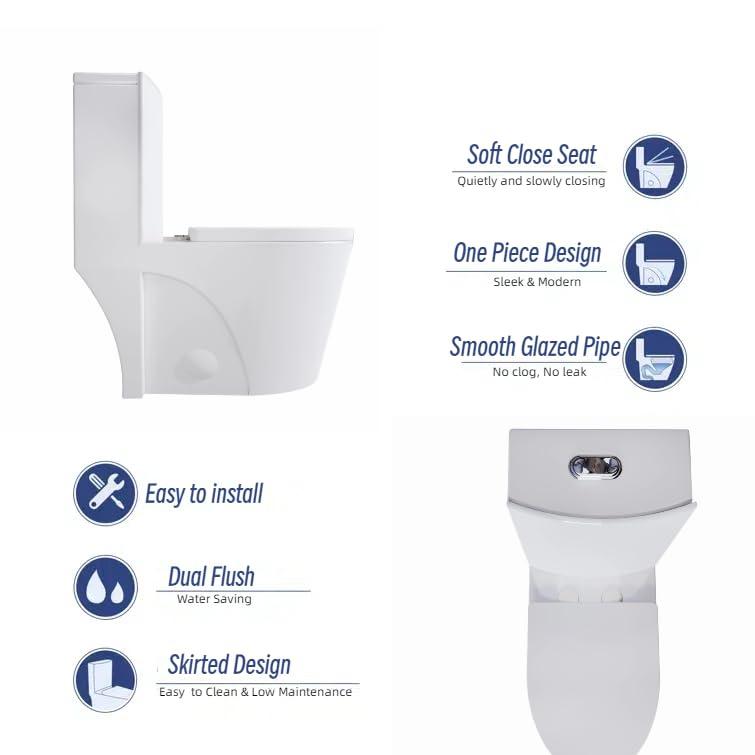 Momei 1.6 GPF Dual-Flush Toilet Modern Elongated One-Piece Toilet (Seat Included)