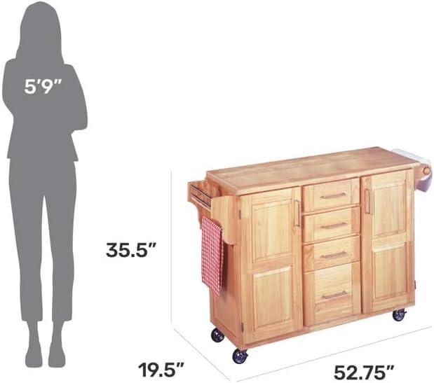 Breakfast Bar Kitchen Cart with Wood Top Natural - Home Styles: Rolling Island Storage, 2 Shelves, 2 Doors