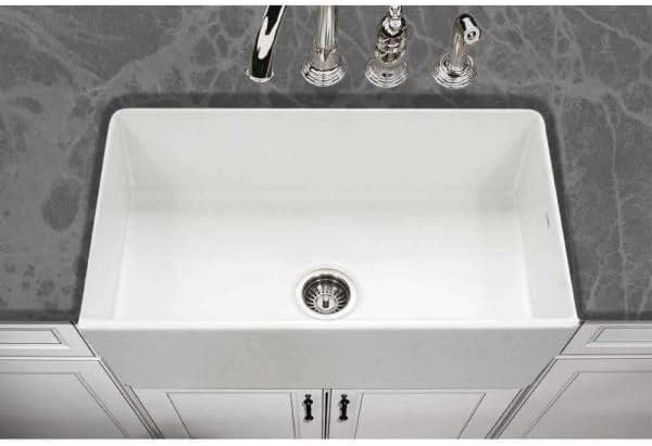 33" Fireclay Kitchen Sink, Crestwood Farmhouse Sink, White Fireclay Kitchen sink, Single Bowl Apron Front, Plain Ceramic Farm sink