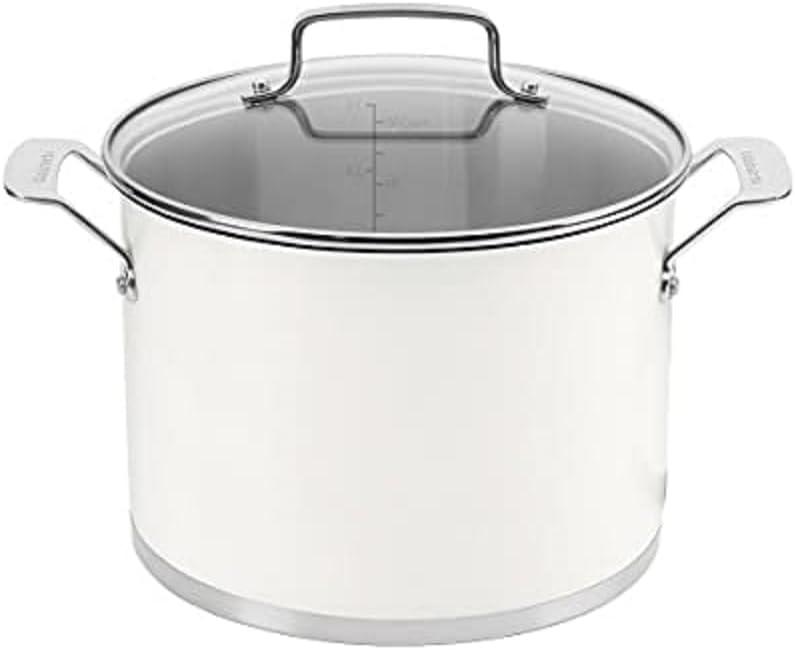 Cuisinart Matte 6qt Stainless Steel Stockpot with Cover MW8966-22 - White: Tri Ply, Dishwasher & Oven Safe, Glass Lid