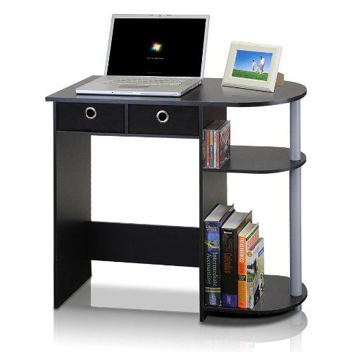 Modern Dark Wood Rectangular Computer Desk with Dual Drawers