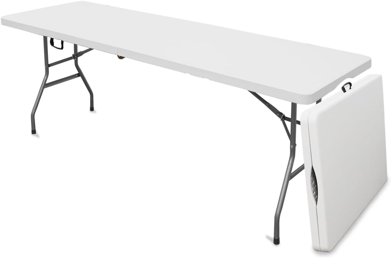 CL.HPAHKL Folding Table with Carrying Handle, Portable Plastic 6 Ft Camping Table, Sturdy Steel Frame for Indoor Outdoor, White