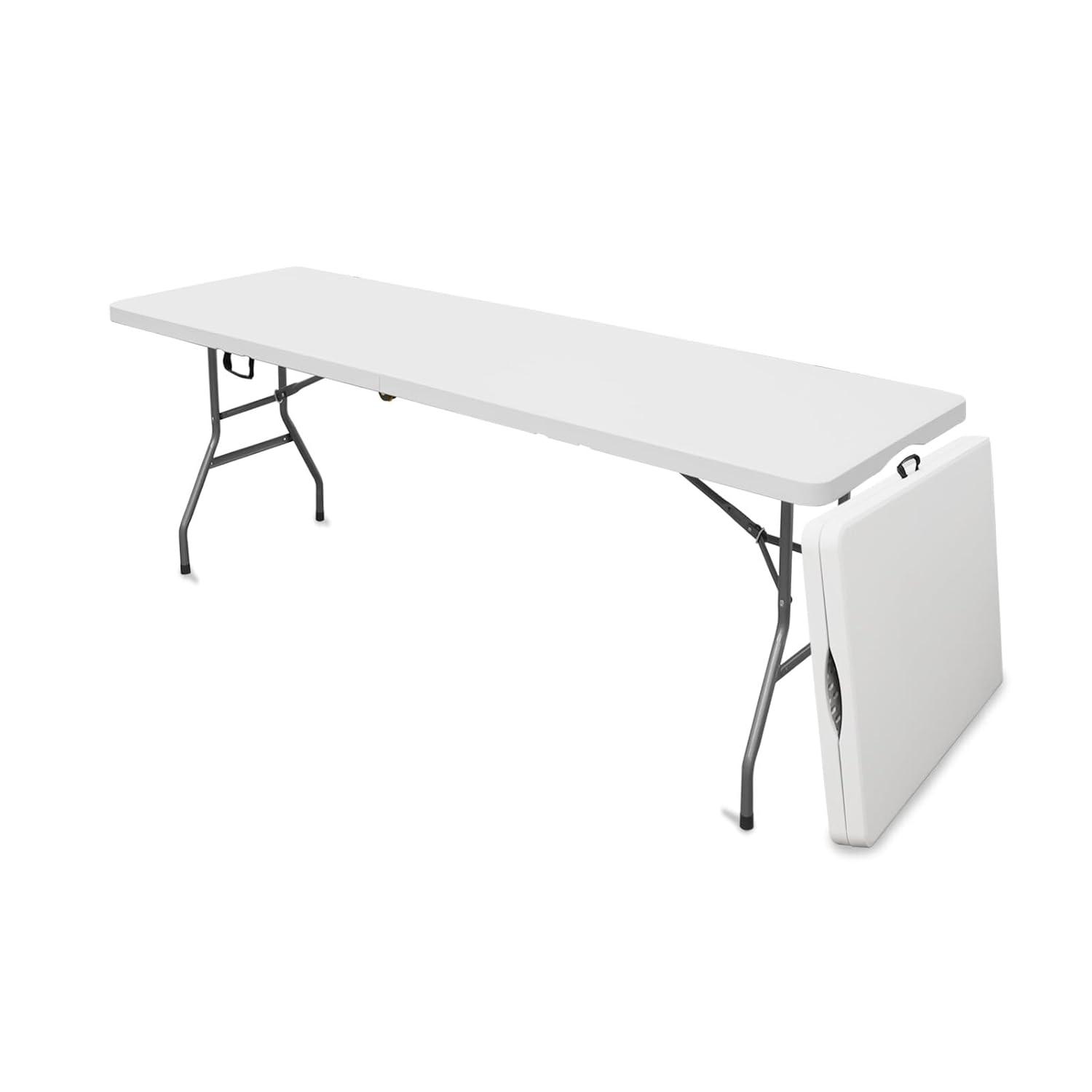 CL.HPAHKL 6 Foot Folding Table with Carrying Handle, Portable Plastic Camping Table Fold in Half, 6 ft Foldable Table with Sturdy Steel Frame for Indoor Outdoor Camping, Picnic and Party, White