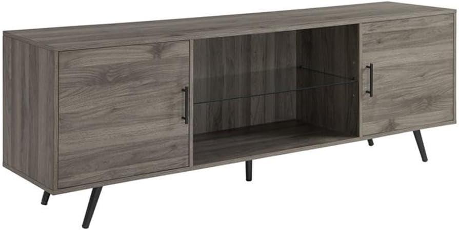 Slate Grey 70" MDF and Glass TV Stand with Cabinet