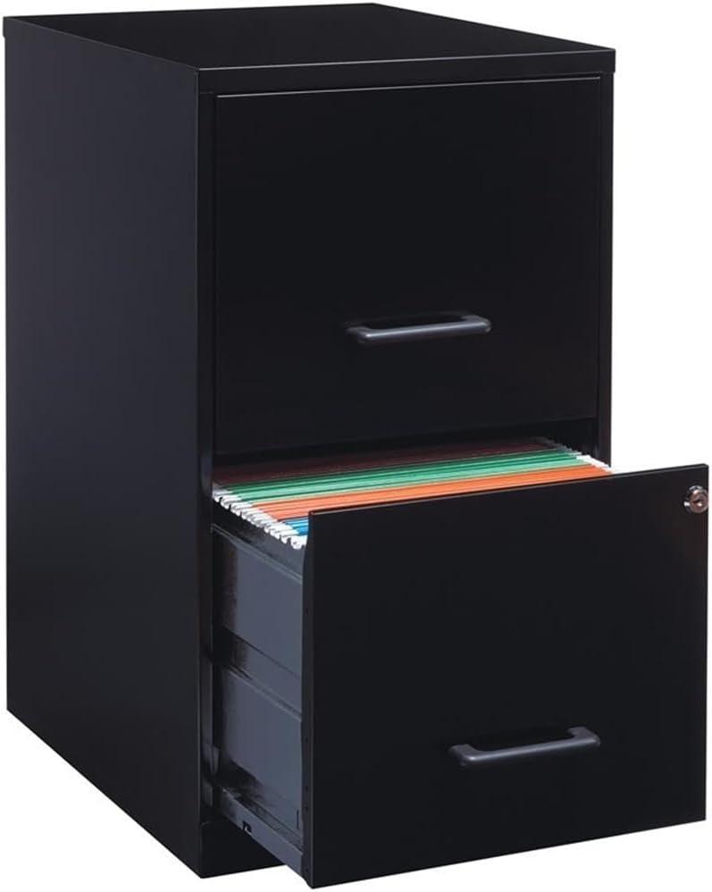 Black Metal 2-Drawer Lockable File Cabinet