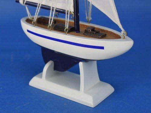 Blue and White Wooden Nautical Sailboat Figurine, 9"