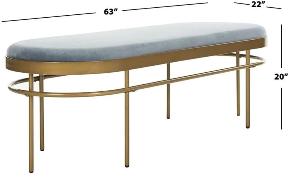 Sylva Oval Bench - Slate Blue Velvet/Gold - Safavieh