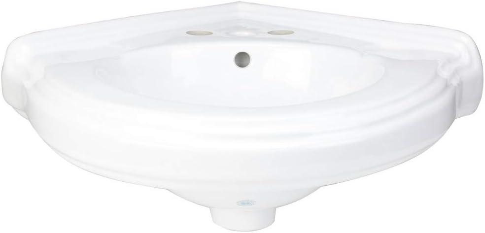 White Ceramic Corner Wall-Mount Vessel Sink with Overflow