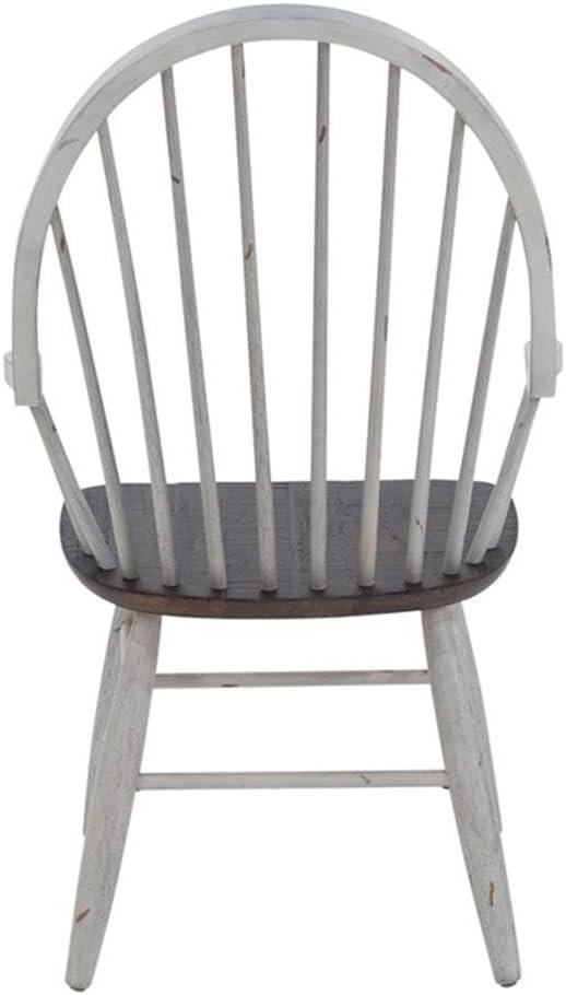 Farmhouse Transitional Rubberwood White Windsor Back Arm Chair