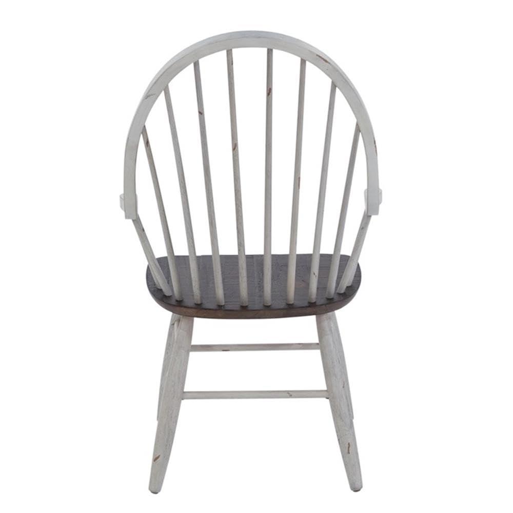 Farmhouse Transitional Rubberwood White Windsor Back Arm Chair