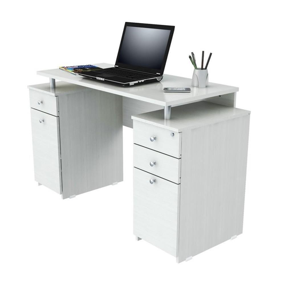 Inval 4-Drawer Computer Desk with Cabinet, Washed Oak