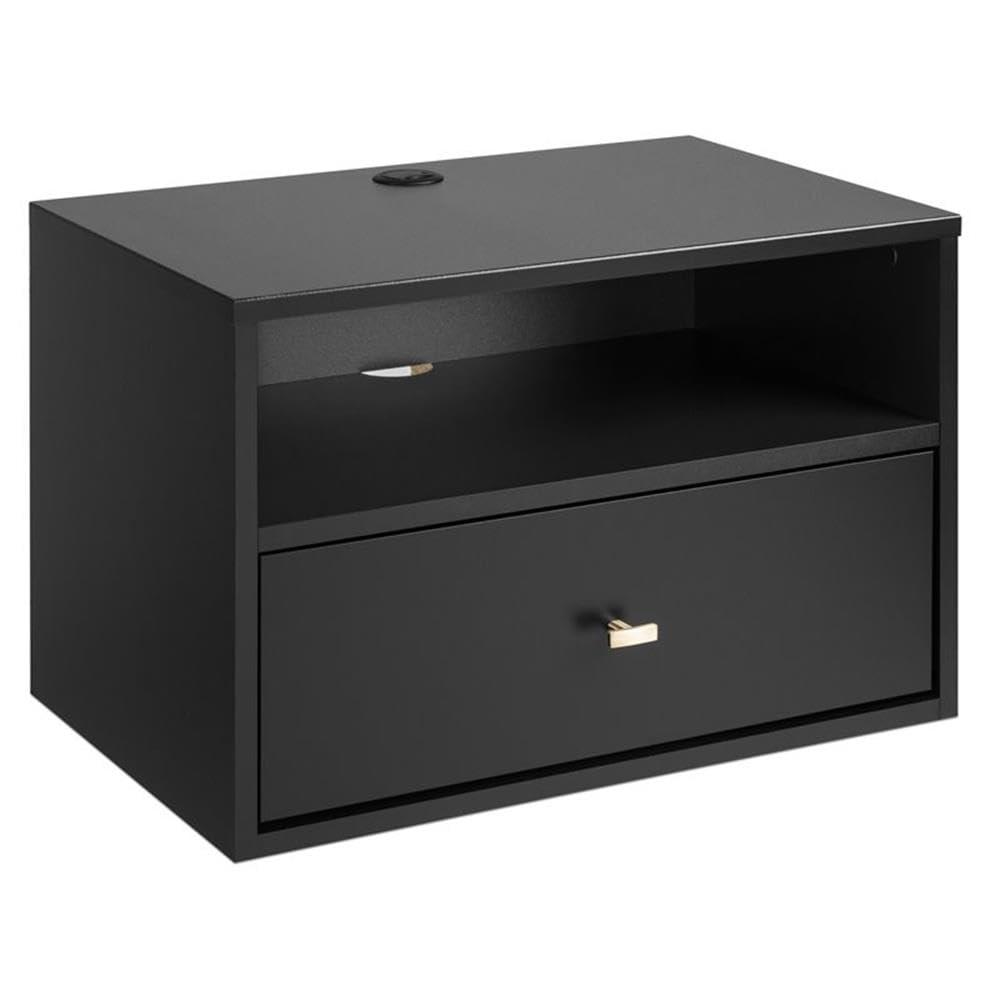 Floating 1 Drawer Nightstand with Open Shelf Cherry - Prepac: Laminated, Cable Management, Metal Glides