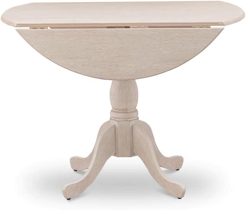 Linen White and Black Round Extendable Wood Dining Table