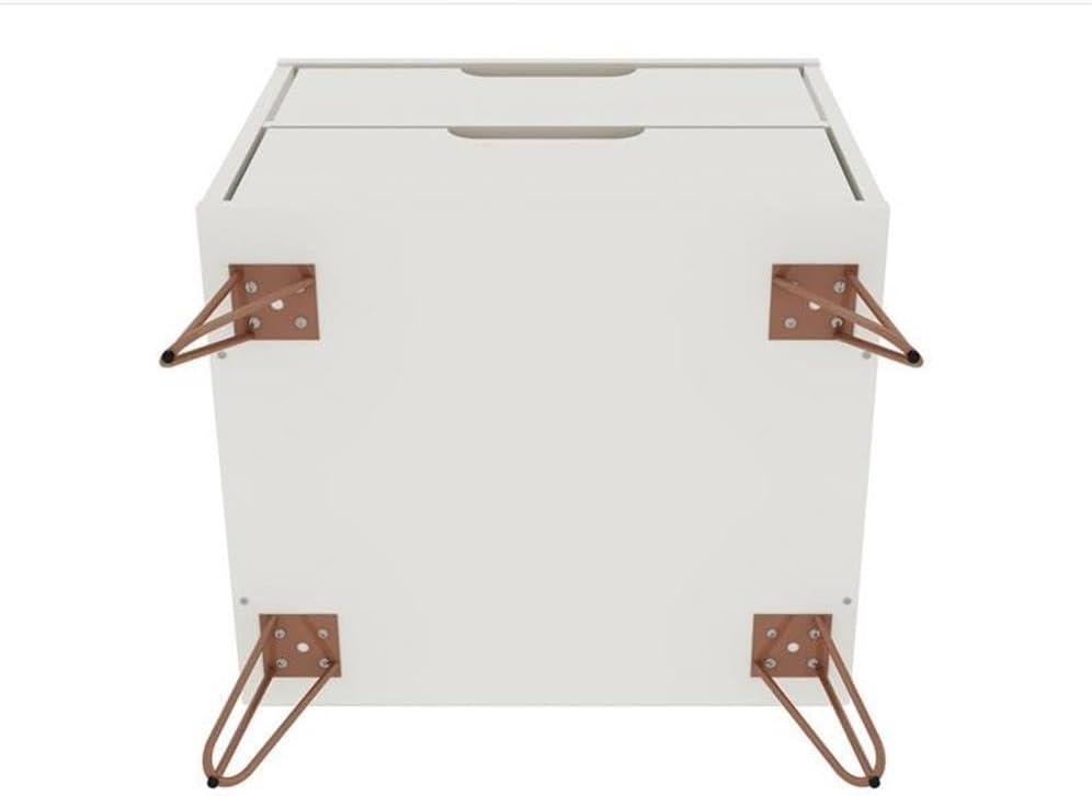 Manhattan Comfort 2.0 Rockefeller Nightstand Off White/Natural: Mid-Century Design, Splayed Metal Legs, Dual Drawers