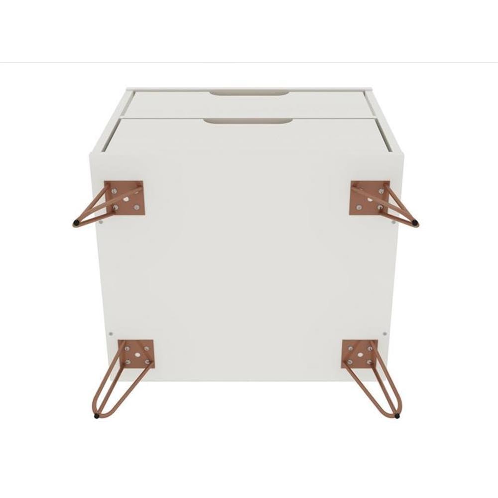 Manhattan Comfort 2.0 Rockefeller Nightstand Off White/Natural: Mid-Century Design, Splayed Metal Legs, Dual Drawers