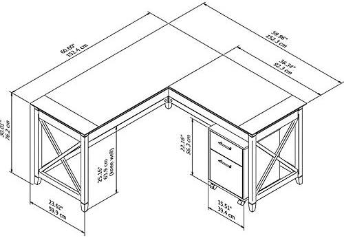 Bush Furniture Key West 60W L Shaped Desk with 2 Drawer Mobile File Cabinet in Washed Gray