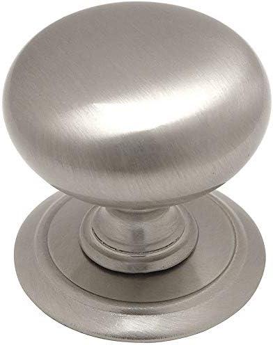 Satin Nickel Round Cabinet Knob with Backplate, 1-1/4" Diameter, 10 Pack