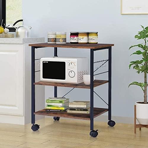 Rustic Brown 3-Tier Wood and Metal Microwave Cart with Wheels