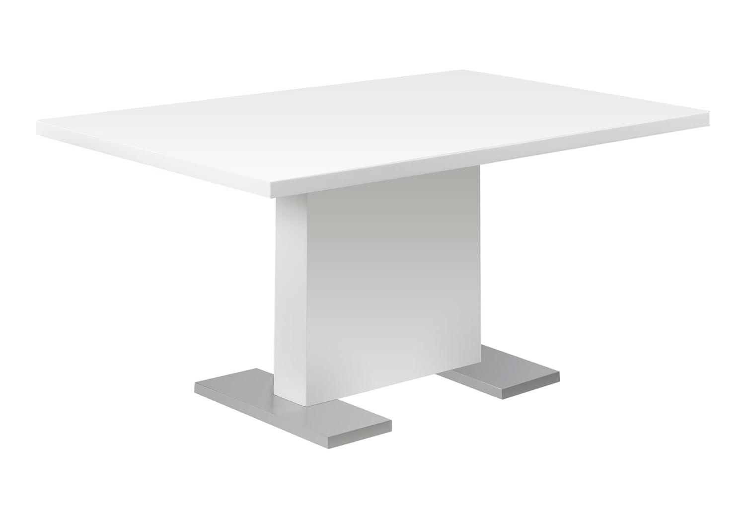 Wrought Studio™ Dining Table, 60" Rectangular, Kitchen, Dining Room, Glossy White Laminate, Chrome Metal, Contemporary, Modern