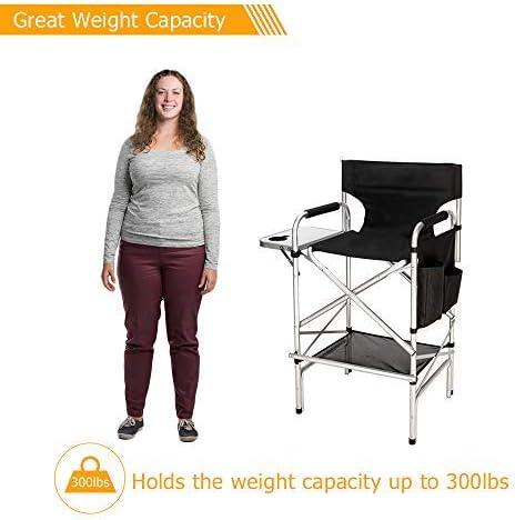 Black Tall Folding Directors Chair with Aluminum Frame and Storage Bag