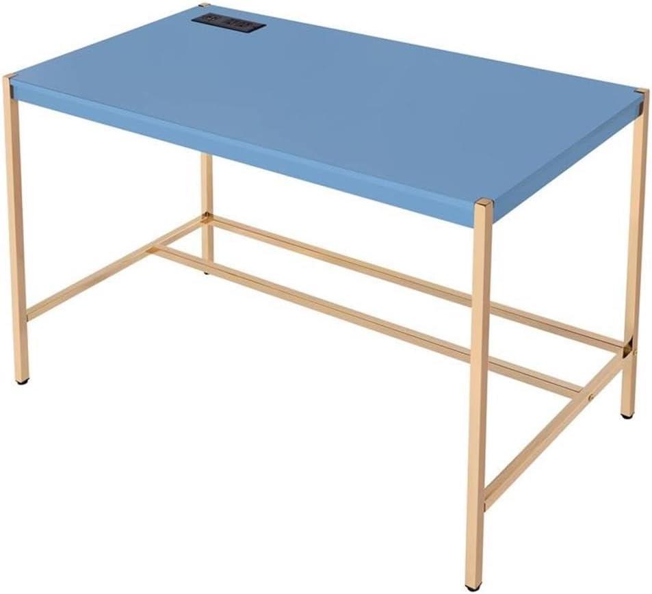 42" Midriaks Writing Desk Navy Blue/Gold Finish - Acme Furniture: Chic Office Furniture with USB Ports