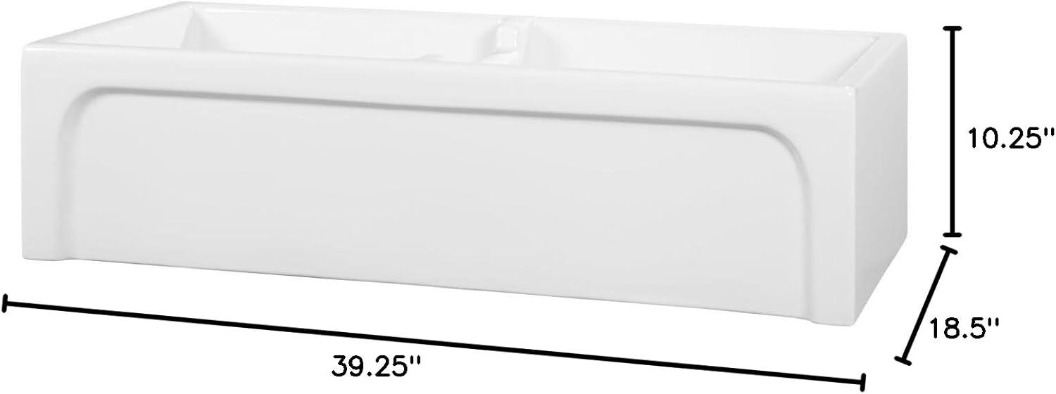 Risinger 39" White Fireclay Double Basin Farmhouse Sink