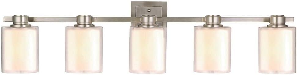 Design House 556175 Oslo Traditional 5-Light Indoor Dimmable Bathroom Vanity Light with Double Glass Shades for Over the Mirror, Satin Nickel