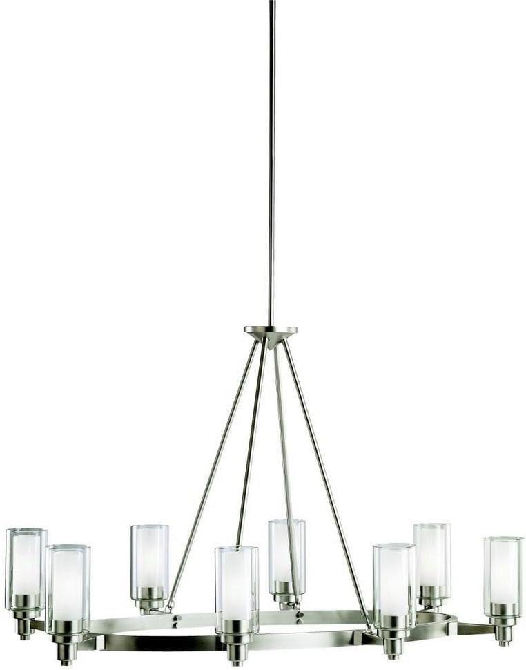 Circolo 27" 8 Light Oval Chandelier with Clear Outer and Satin Etched Inner Cylinders Brushed Nickel