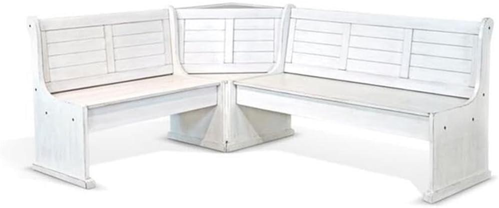 Pemberly Row Farmhouse Wood Breakfast Nook Set in Marble White