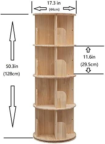 Pine Wood 4-Tier Rotating Kids Bookshelf Organizer