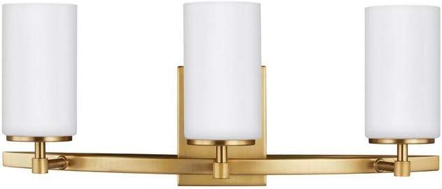 Satin Brass 3-Light Wall Bath Sconce with Etched White Glass