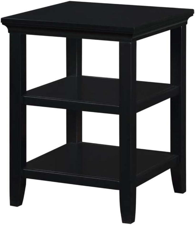 Tribeca Solid Wood Black Square End Table with Shelves