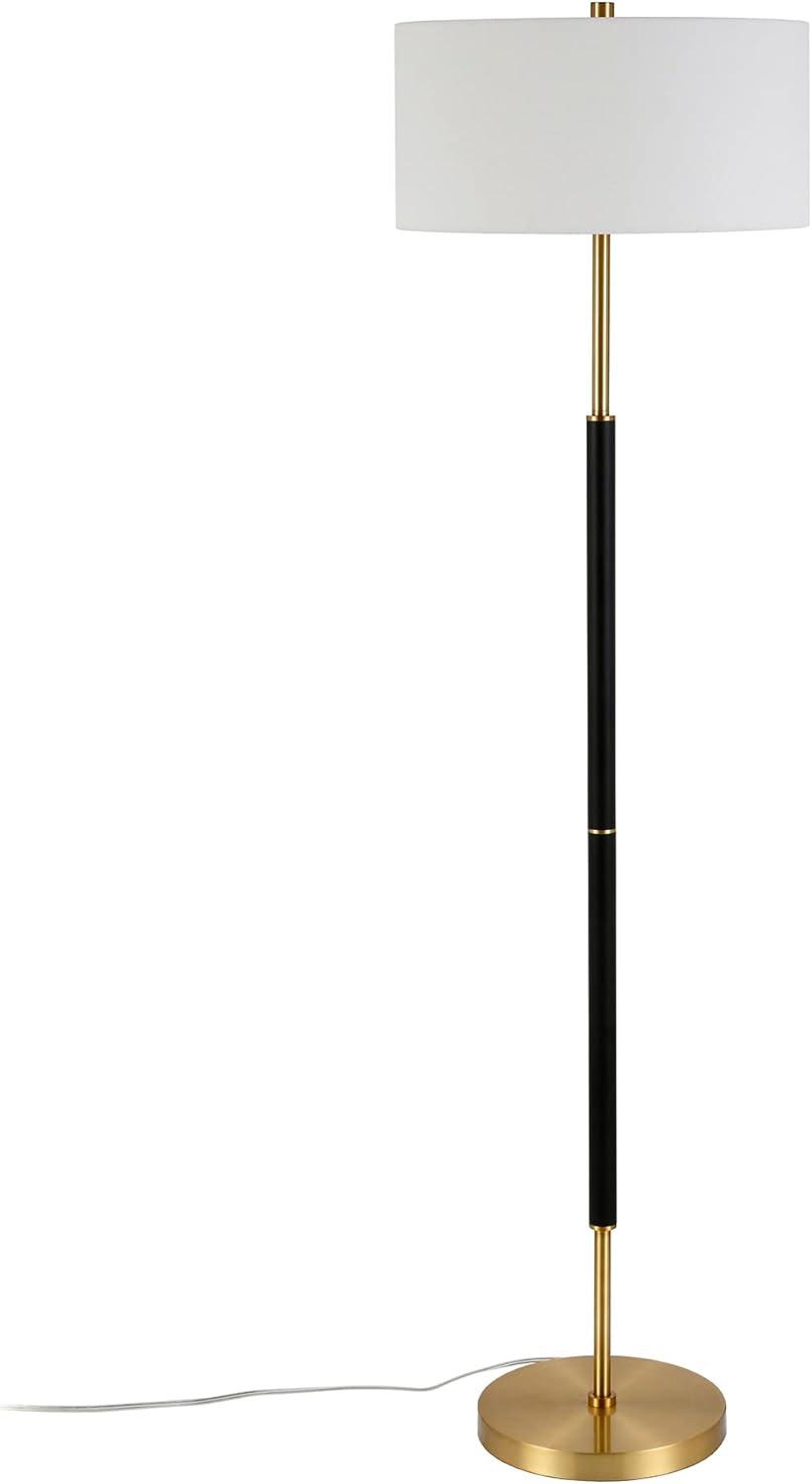 Henn&Hart 17" Matte Black/Brass Metal/Fabric Floor Lamp