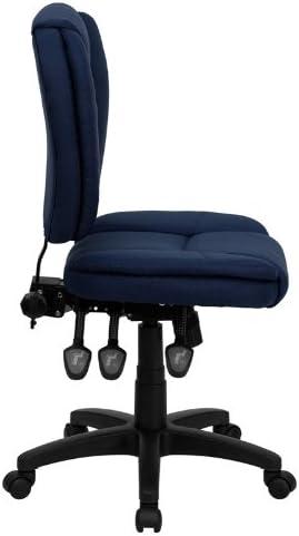 BizChair Mid-Back Navy Blue Fabric Multifunction Swivel Ergonomic Task Office Chair with Pillow Top Cushioning