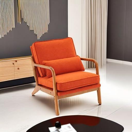 JULY'S SONG Mid-Century Wood Upholstered Fabric Solid Print Armchair, Beige (Set of 2)