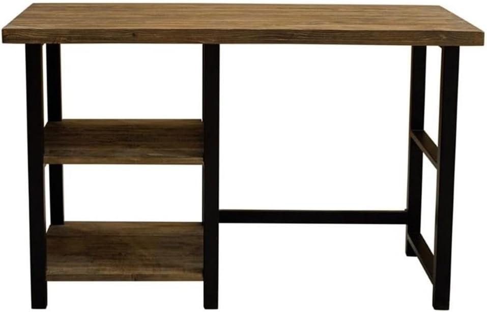 Pomona Writing Desk with Two Shelves Metal and Solid Wood Natural - Alaterre Furniture: Modern Style, Open Storage, Home Office