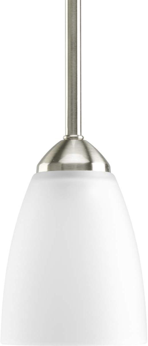 Progress Lighting Gather 1-Light Mini-Pendant, Brushed Nickel, Etched Glass Shade