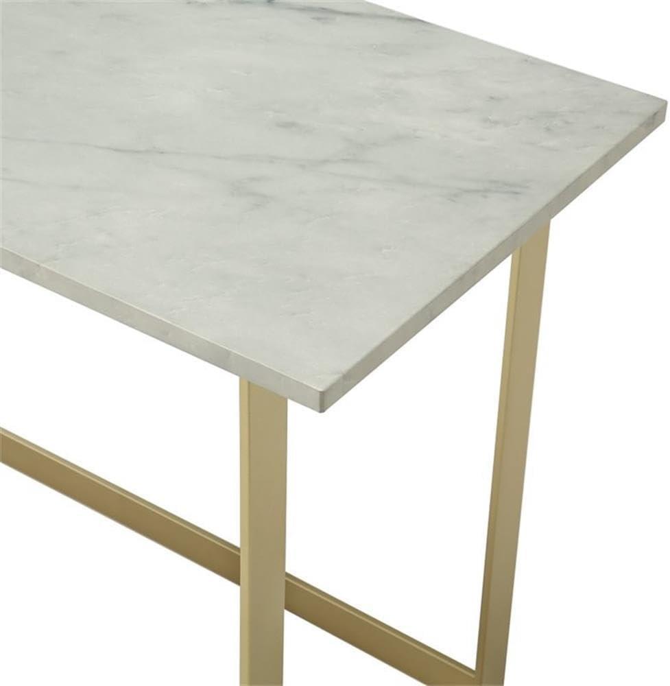 Walker Edison 42" Faux Marble Desk with White Faux Marble Top and Gold Base