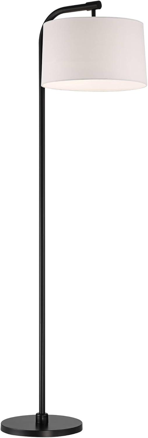 360 Lighting Serra Modern Art Deco 64" Tall Standing Floor Lamp Curved Chairside Arc Offset Arm Foot Switch Black Metal Living Room Bedroom House