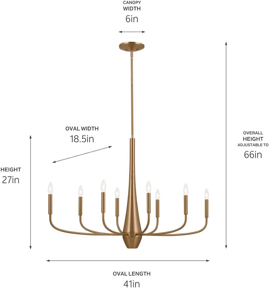 Kichler Deela 8-Light Chandelier, Modern Light in Champagne Bronze, Sloped Ceiling Compatible, for Over Long Oval Dining Room Table (41" x 18.5" x 27"), 52528CPZ