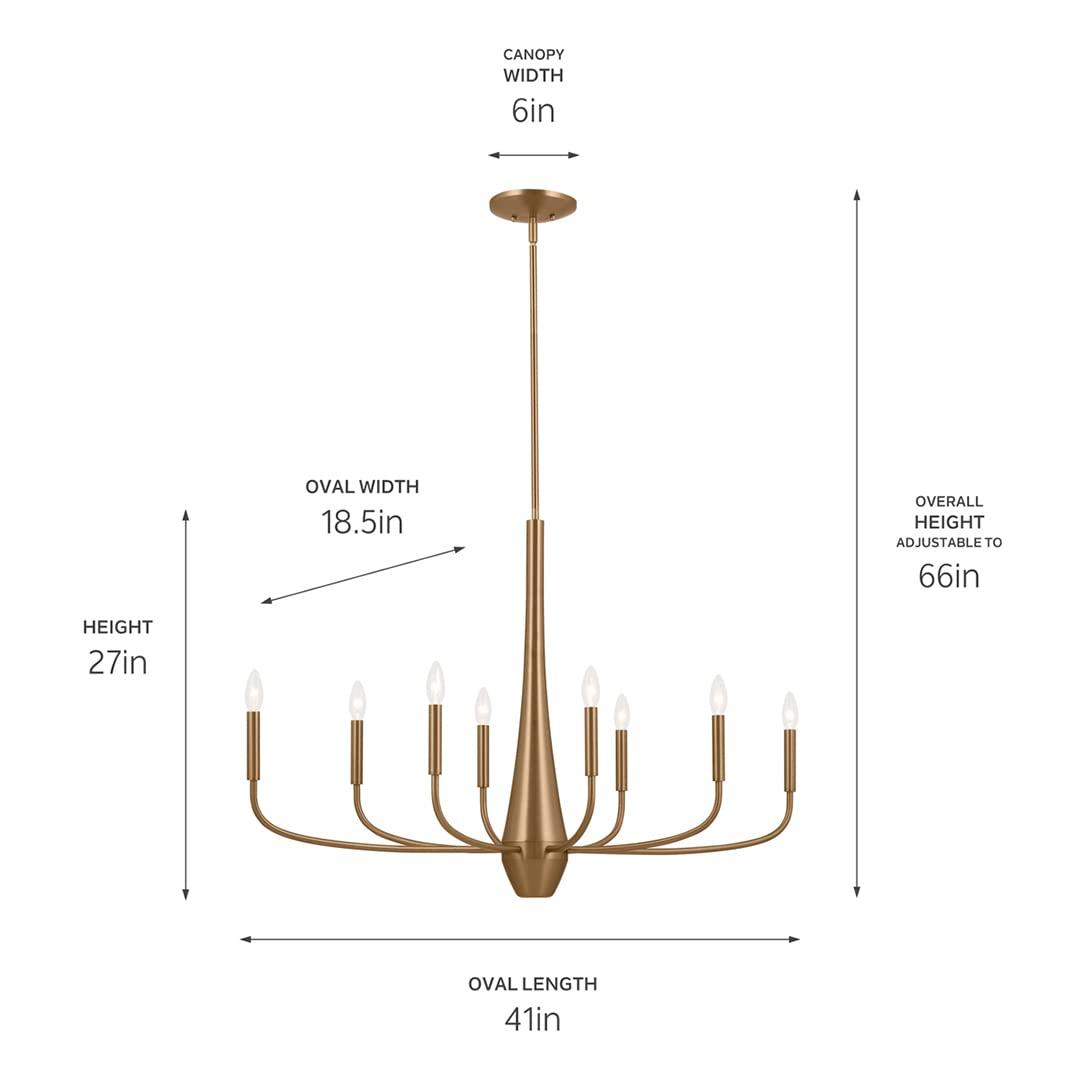 Kichler Deela 8-Light Chandelier, Modern Light in Champagne Bronze, Sloped Ceiling Compatible, for Over Long Oval Dining Room Table (41" x 18.5" x 27"), 52528CPZ