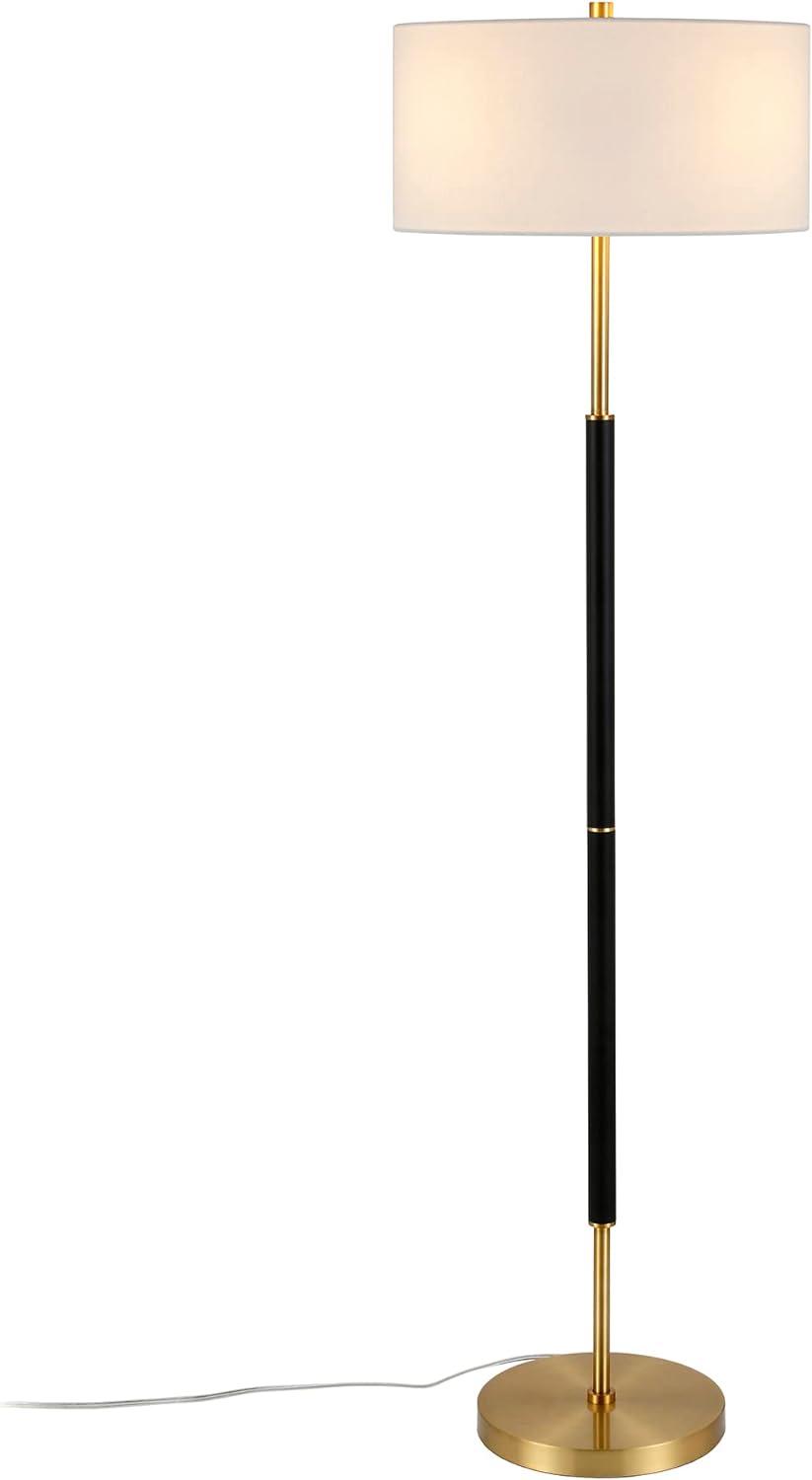 Henn&Hart 17" Matte Black/Brass Metal/Fabric Floor Lamp