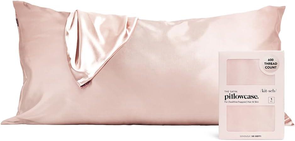 Kitsch 100% Satin Pillowcase with Zipper, Vegan Silk, King Size, Blush