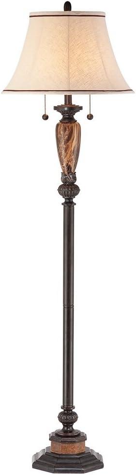 Kathy Ireland Sonnett Vintage Rustic Floor Lamp 63 1/2" Tall Bronze Metal Faux Marble Ivory Linen Bell Shade for Living Room Bedroom Office House Home